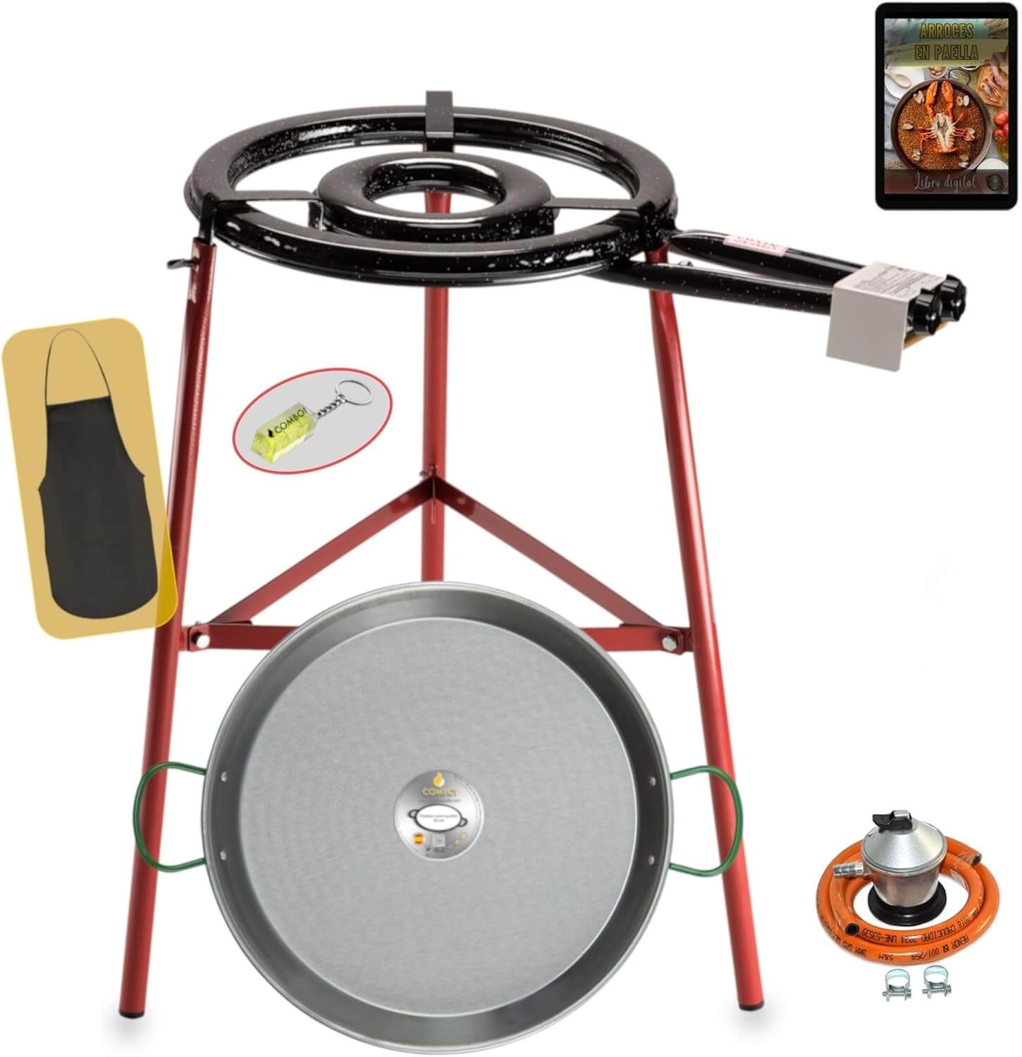 COMBOI Paellero gas butano, Kit Profesional Quemador plano 45 cm, Paellera Pulida 60 cm, (Kit Paellero Pro 45 cm)