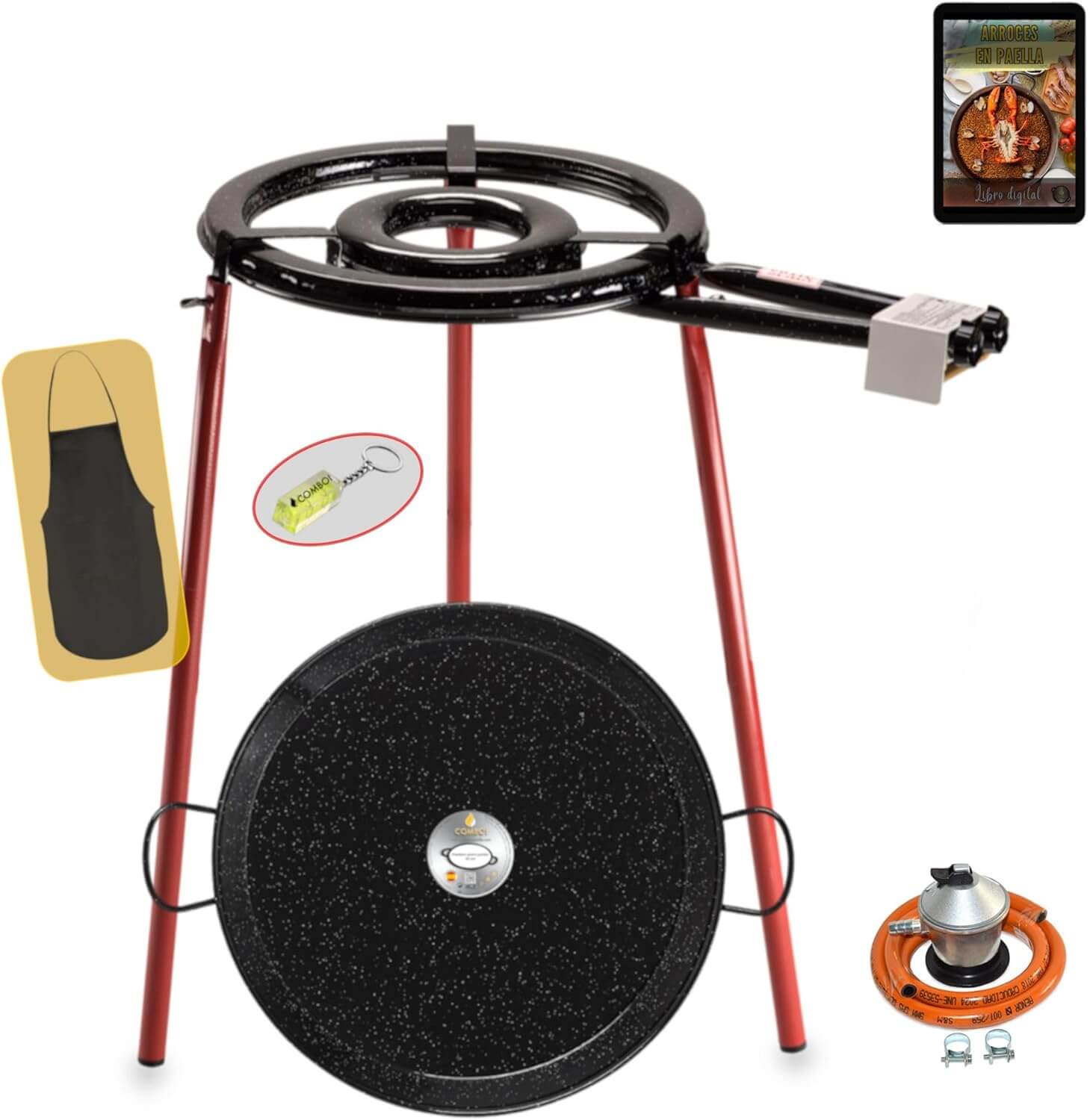 COMBOI Paellero de gas butano Kit Profesional, Quemador plano 35 cm, Paellera Esmaltada 46 cm, (Kit Paellero Pro-E 35 cm)